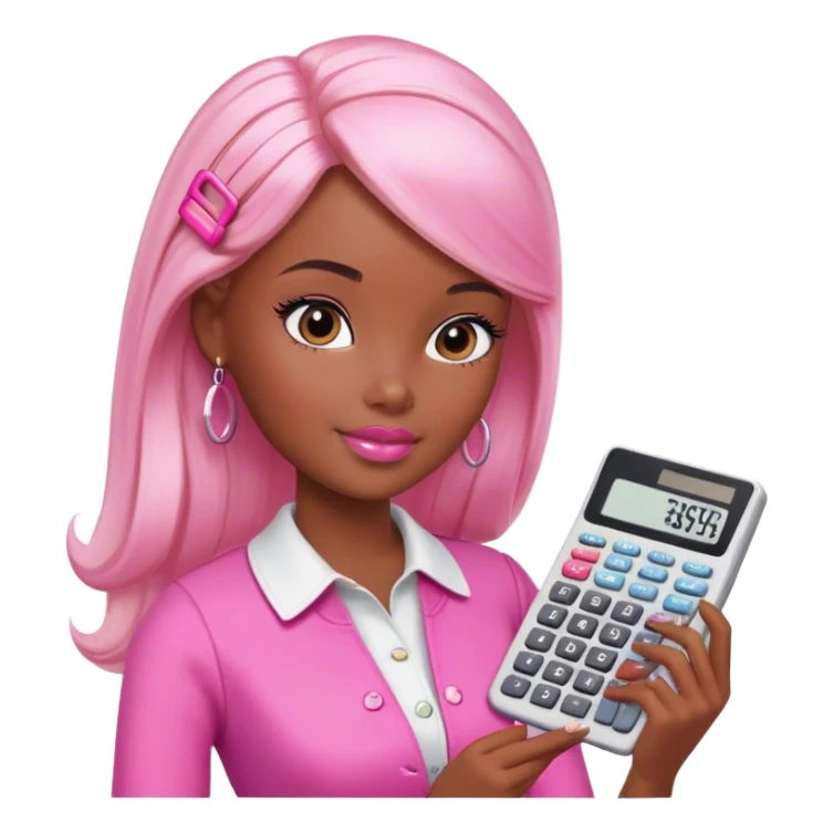 barbie skin light black studying account with the calculator pink sticker