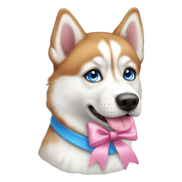 Ginger dog Siberian husky with blue eyes with a pink bow sticker
