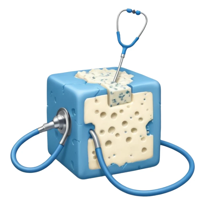 Cube of blue cheese crushing doctor sticker