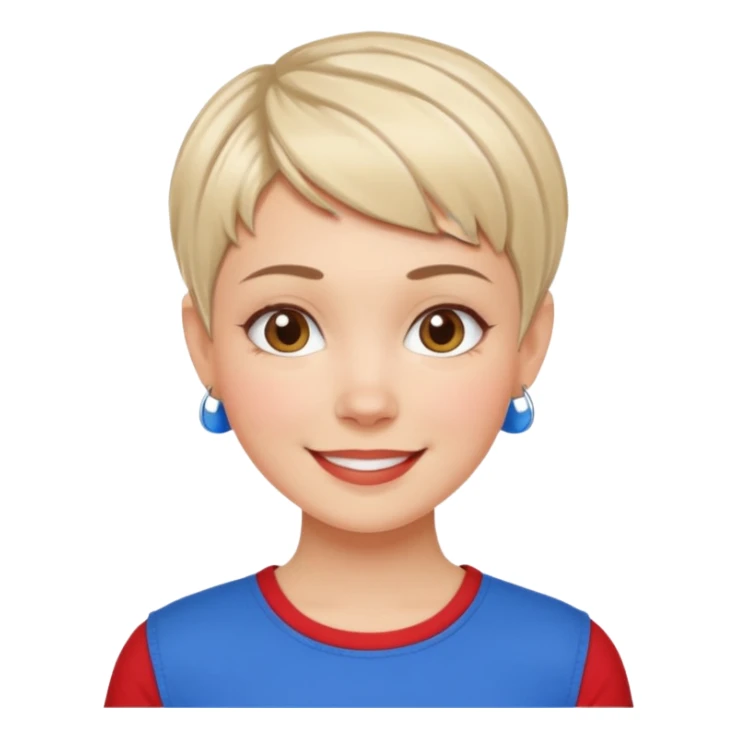 white girl pixie cut red and blue shirt sticker