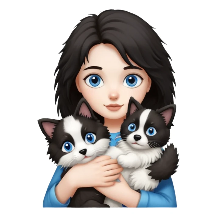 A girl holding a Ragdoll Cats and a Border collie sticker