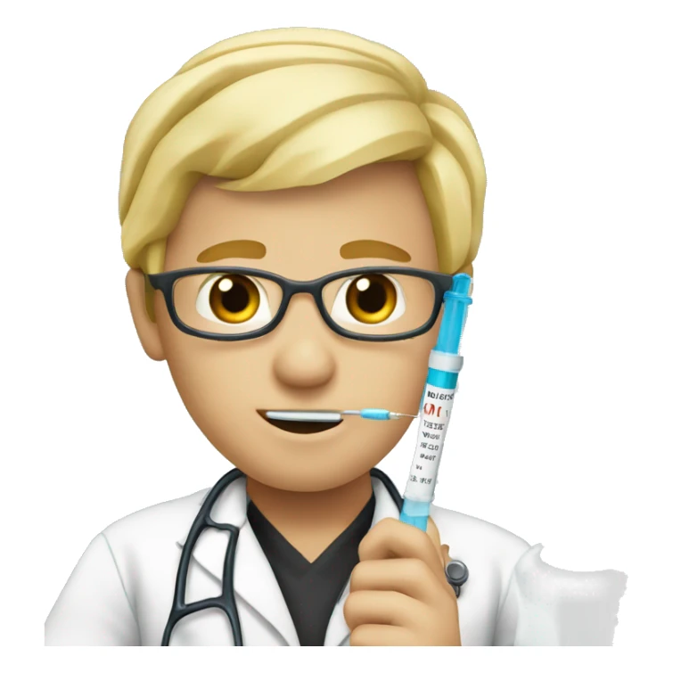 blond doctor with a syringe in his hand sticker
