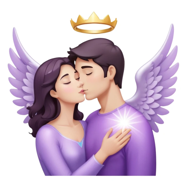 White brunette human man with rays of light Heart kissing pastel purple angel woman sticker