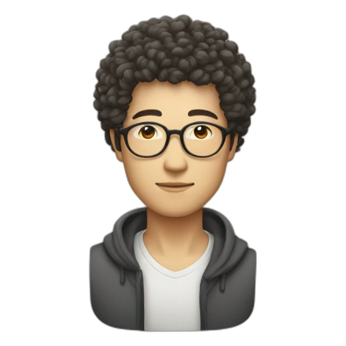 Japanese man with natural perm, round glasses. glasses sticker