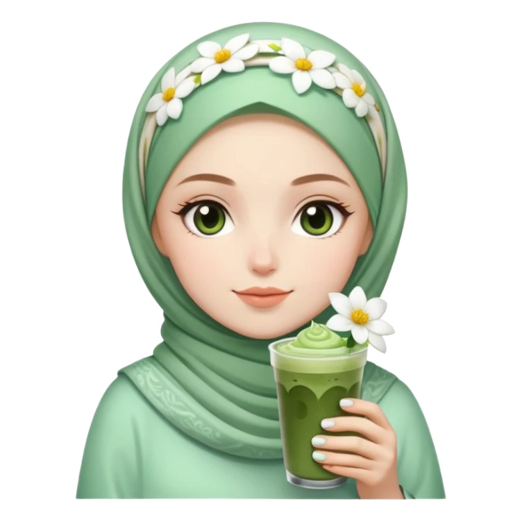 White girl with flower hijab with iced matcha sticker