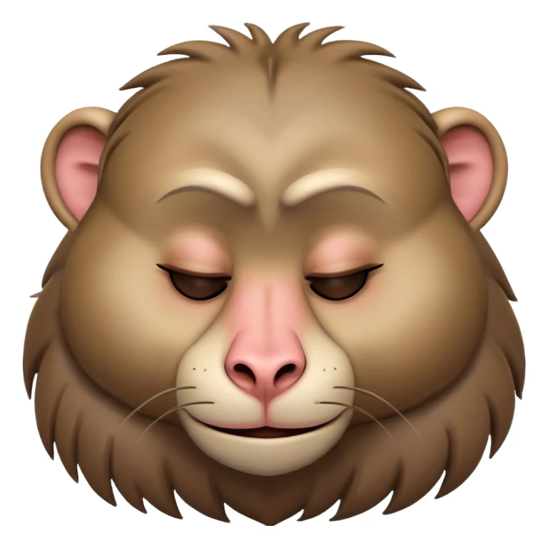 Meme-Worthy Cute Sleeping Baboon Portrait Emoji, Head resting peacefully with a contented smile, showcasing a robust build and a luxuriously soft Fur of earthy browns, eyes shut in a serene, restful nap, Simplified yet hilariously adorable features, highly detailed, glowing with a soft, drowsy light, high shine, relaxed and utterly lovable, stylized with an air of playful laziness, bright and heartwarming, soft glowing outline, capturing the essence of a comically sleepy baboon, so meme-worthy it feels like it could instantly become the next viral sensation of adorable slumber! sticker