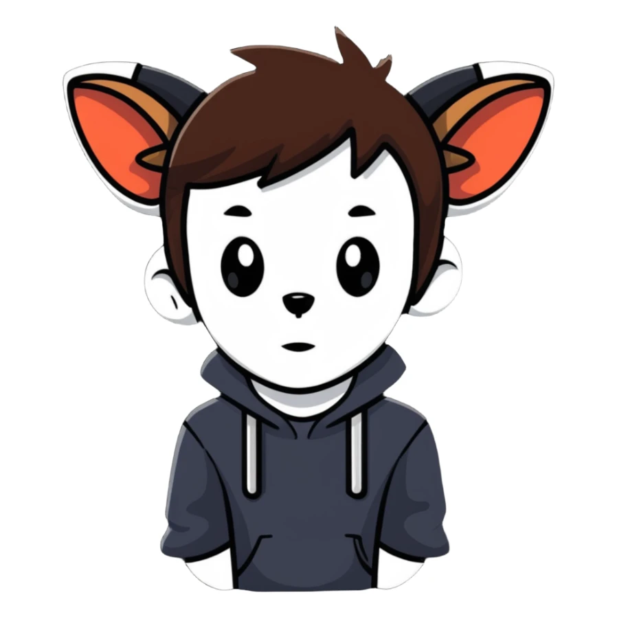 Boy brown hair skinny puppy ears sticker