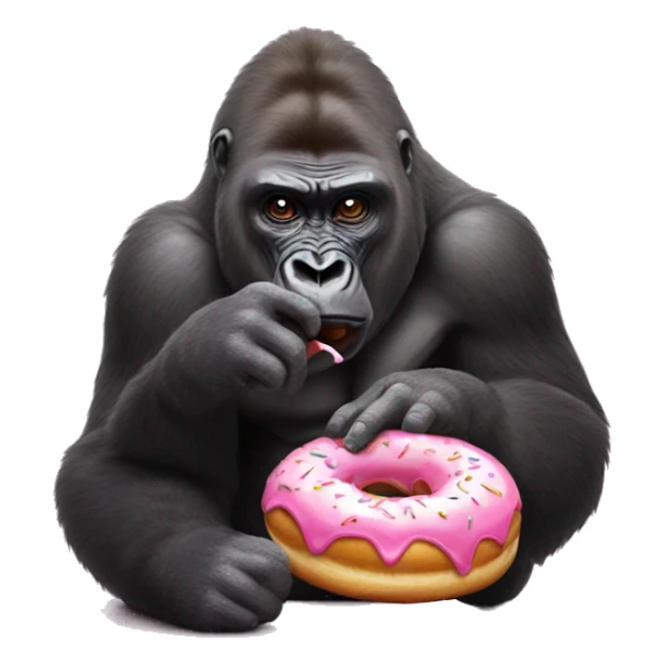 Gorilla eating a donut with pink long nails sticker
