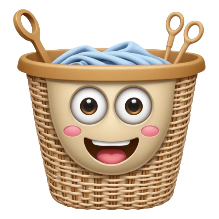Laundry basket with magic wand and eyes and a mouth sticker
