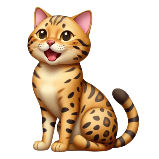cinematic-comical-[Bengal cat]-full-body-sitting-emoji,-tail-curled-playfully-around-its-paws,-head-tilted-dramatically-while-yawning-exaggeratedly,-sleek-[leopard patterned]-fur,-simplified-yet-hilariously-adorable-features,-highly-detailed,-glowing-with-an-almost-sarcastic-glow sticker