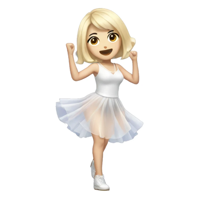 A female kpop idol, dancing with a clear dress, with a face microphone sticker