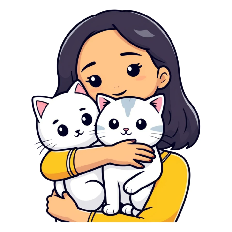 Latina girl hugging white cat sticker