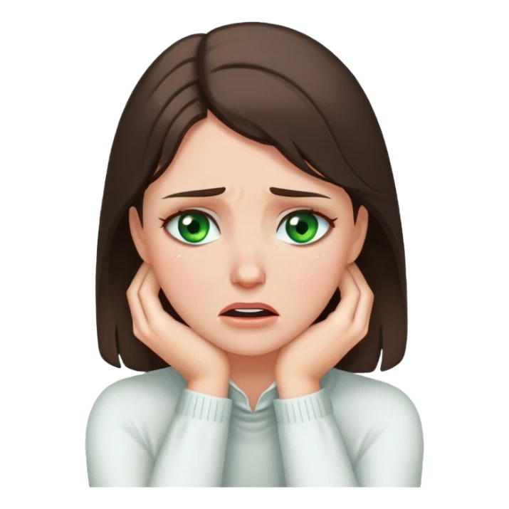 Brunette green eyed white girl super tightly holding her neck crying  sticker