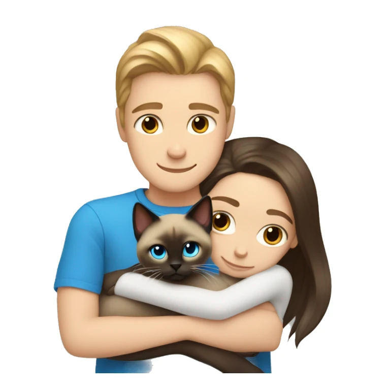 Siamese cat Hug a white boy who has long brown hair and blue eyes sticker