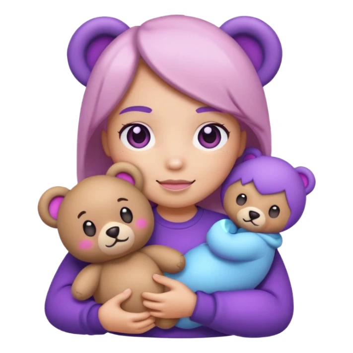 blushing emoji holding bear plushie but it’s purple tinted sticker