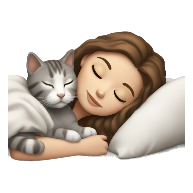 White girl brown hair sleeping with light grey kitten sticker