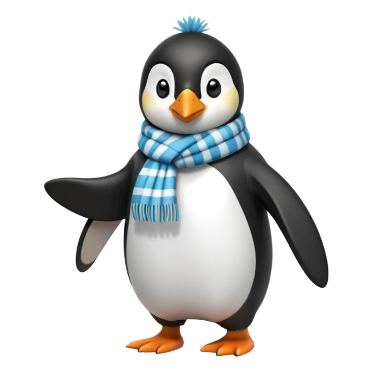 friendly anthropomorphised penguin in a jacket and scarf brisk walking, energetic pose sticker