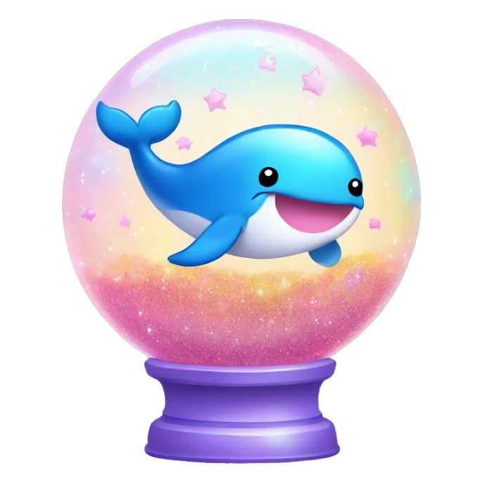 Kawaii colorful baby whale in a glitter globe sticker