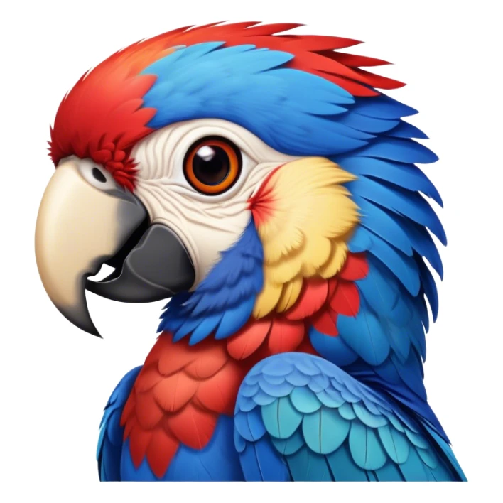 Cinematic Realistic Comical Macaw Portrait Emoji, Head tilted dramatically with an exaggeratedly amused expression, featuring a striking array of vividly detailed scarlet and blue feathers with bold natural accents and wide, expressive eyes full of playful disbelief, rendered with lifelike texture and vibrant hues, high shine, dramatic yet playful, styled with an air of cheeky avian mischief, soft glowing outline, capturing the essence of a spirited and over‐the‐top macaw that looks ready to flap its way into viral fame! sticker