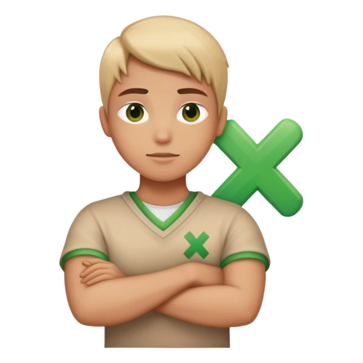 Person cross their arms in an X, with a green checkmark in bottom right corner sticker