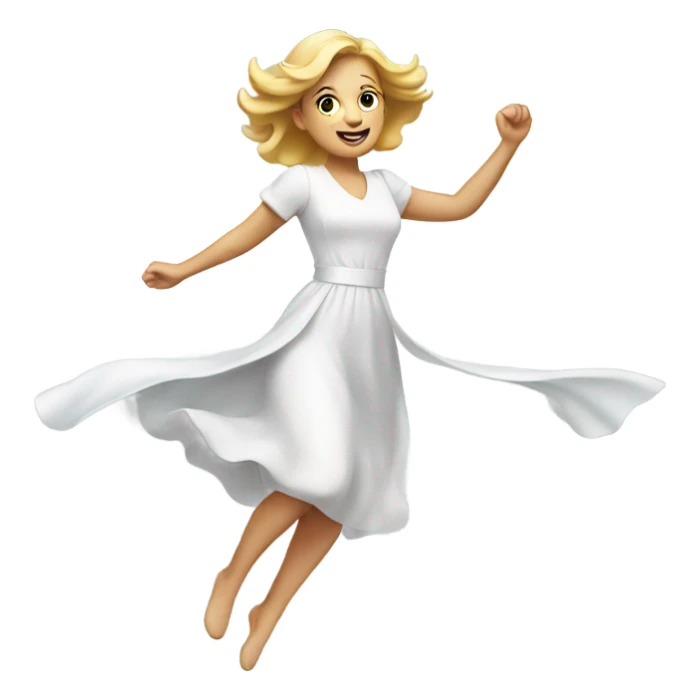 A flying man in white dress and light sticker