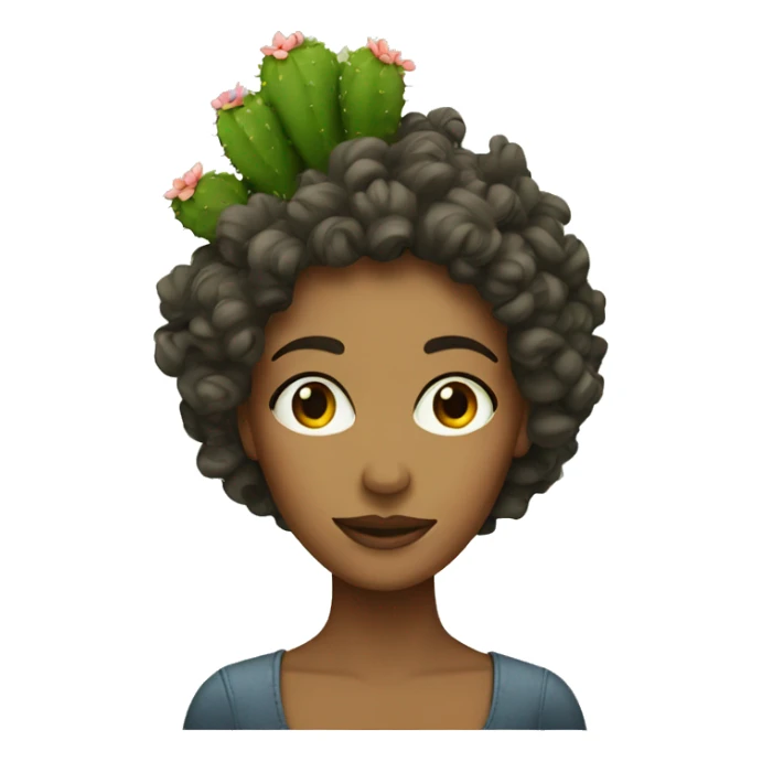 a curly woman with cactus on her head sticker