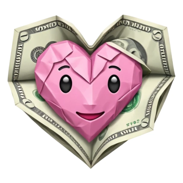 money with pink heart sticker