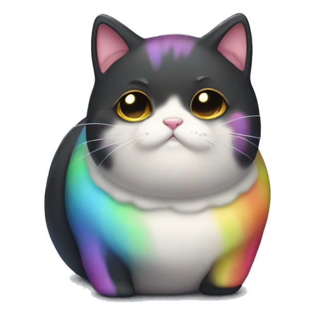fat kawaii cartoon cat that is black with rainbow streaks sticker