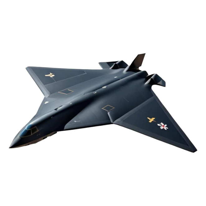 B-2 Spirit bomber - Northrop B-2 (Model Year: 2021) (Iconic colour: Stealth black) - A sleek, stealth bomber with smooth, angular contours and a matte jet-black finish. Emphasize a futuristic, minimalist design with a seamless fuselage, low-profile wings, and an overall intimidating stealth aesthetic. sticker