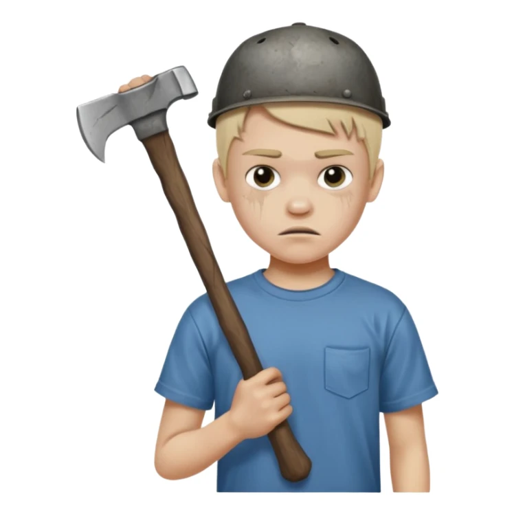 13 y/o Brian robeson at the beginning of Hatchet
distressed, has hatchet sticker