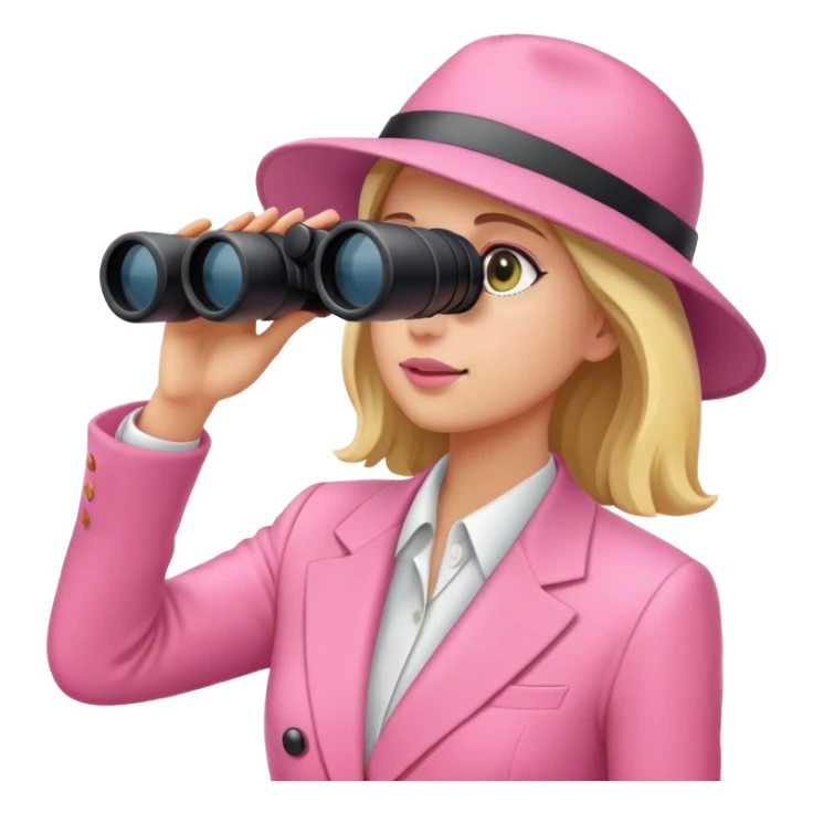 woman in a pink suit looking through binoculars sticker