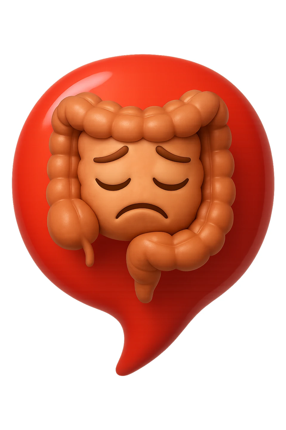 EMOJI STILE IPHONE 3D DI INTESTINO 3D CON ESPRESSIONE TRISTE  IN VOLTO CHIUSO IN UN PALLONCINO ROSSO, FAGLI ANCHE LA PARTE BIANCA DEGLI OCCHI, NON SOLO LA PUPILLA sticker