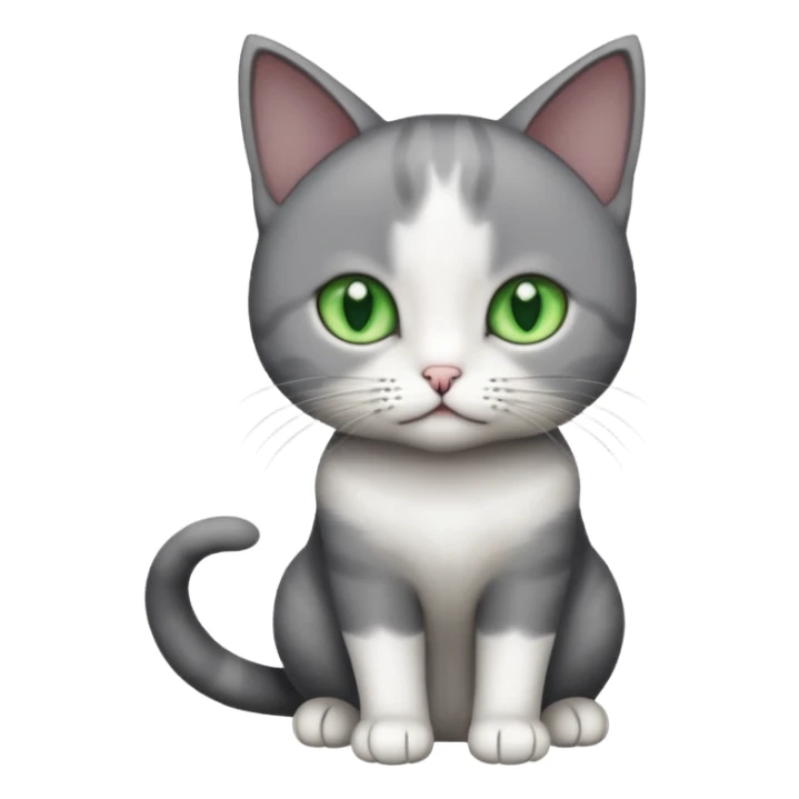 full body small short hair dark grey and white cat with green eyes sticker