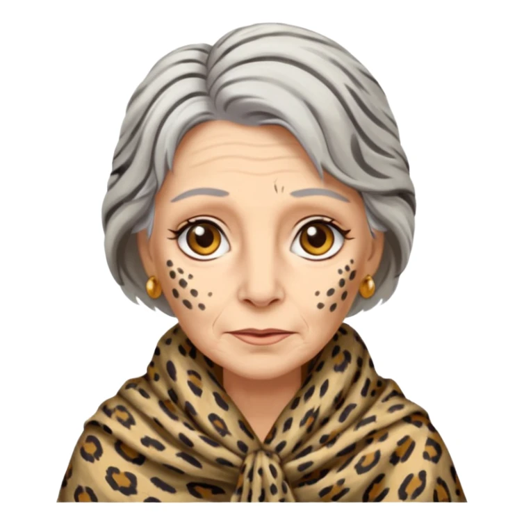 ancient white woman, tattered leopard skin shawl sticker