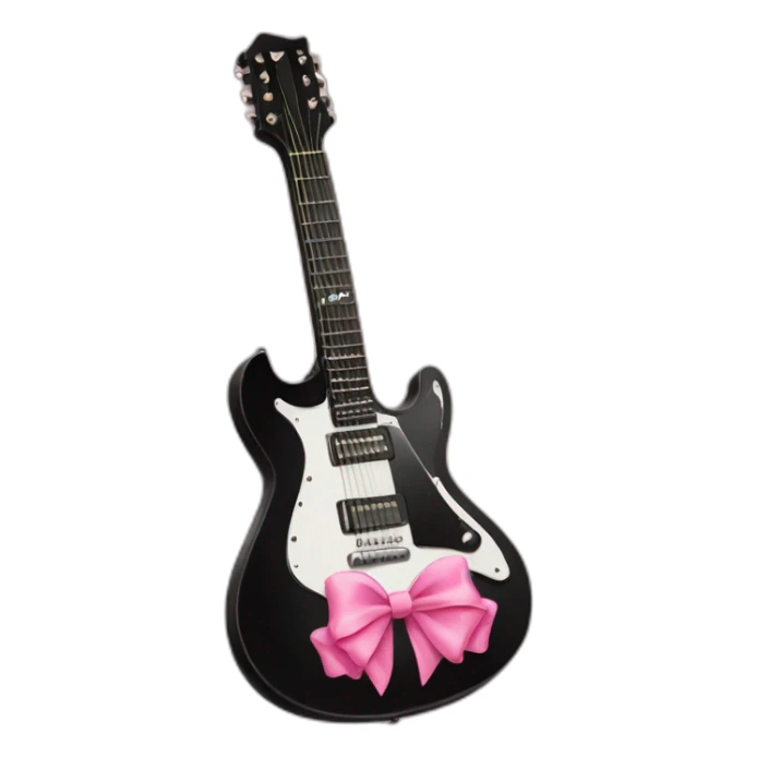 Black guitar with a coquette pink bow sticker