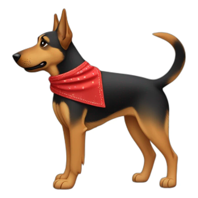 75% Coonhound 25% German Shepherd mix dog wearing small plain red bandana side view full body in profile left facing sticker