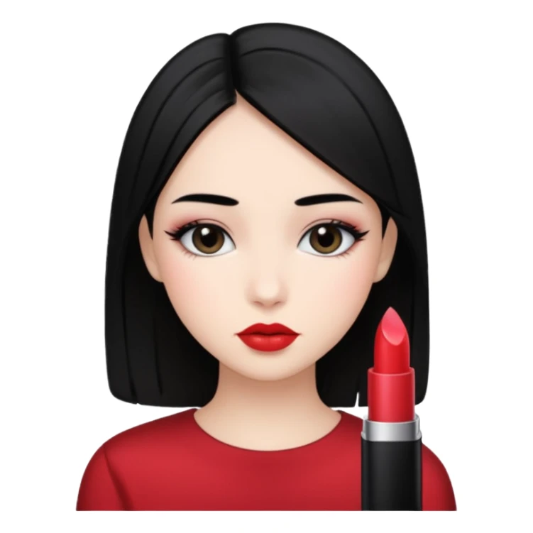 Siyah dümdüz saçlı makyajı soft ve ruju kiko  olan bir kız sticker