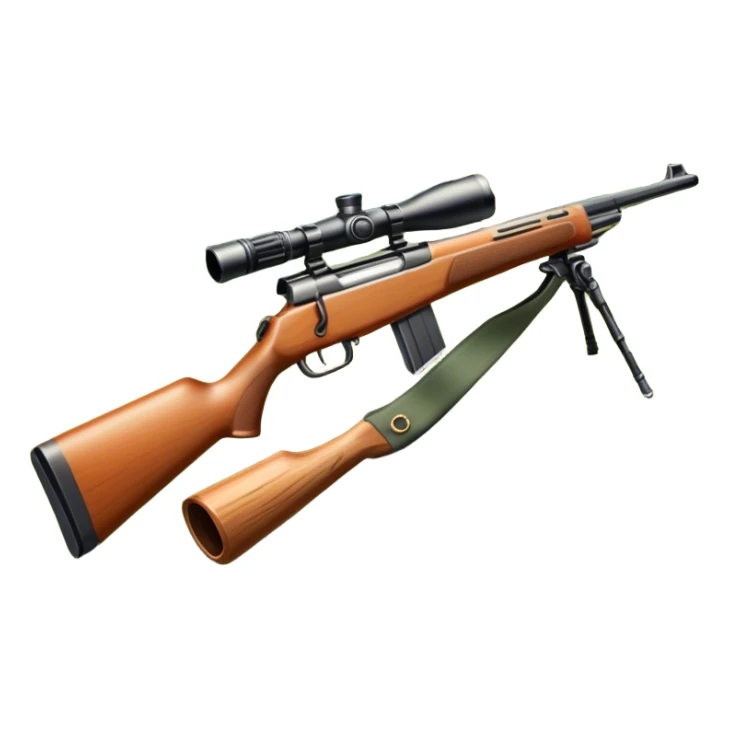 Icon for Hunting Tourism: hunting rifle, surrounded by nature elements like trees, mountains, and wildlife tracks. The icon should represent the adventure and exploration of hunting tourism. Transparent background. sticker