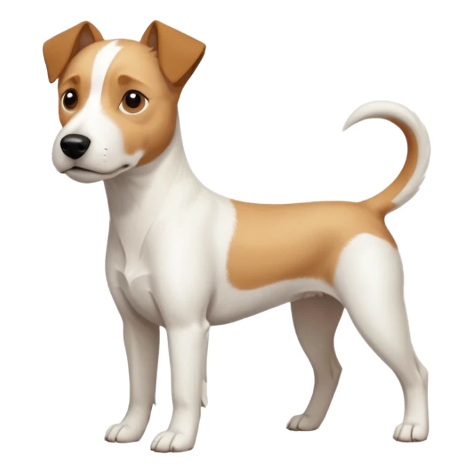 a full body facing front on of a buff white parson russell terrier looking dog the size of a kelpie with light brown long ears resting on its face and a light brown patch above one eye and a large snout. the rest of the dog is completely white.  sticker