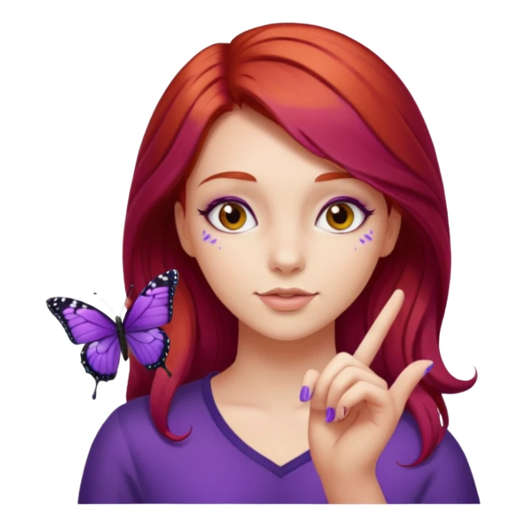 Purple butterfly resting on red haired girl finger sticker