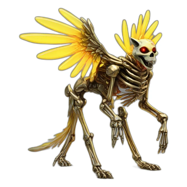 Melting Neon and gold Zombie skeleton fox with wings and prosthetic leg  sticker