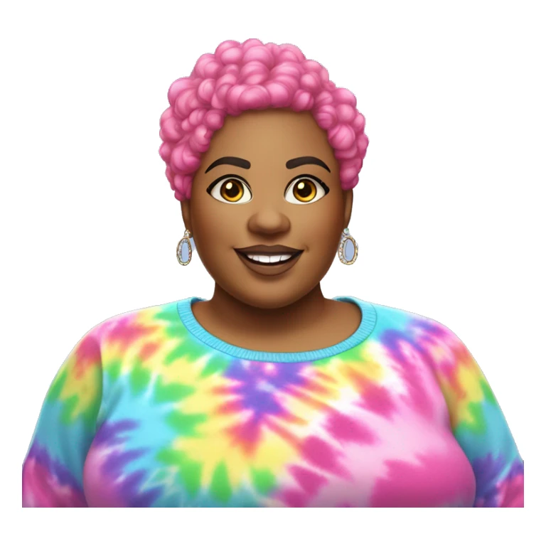 Large Plus size black woman with pink curly pixie cut hair and a rainbow tie dye sweater , and diamond stud earrings  sticker