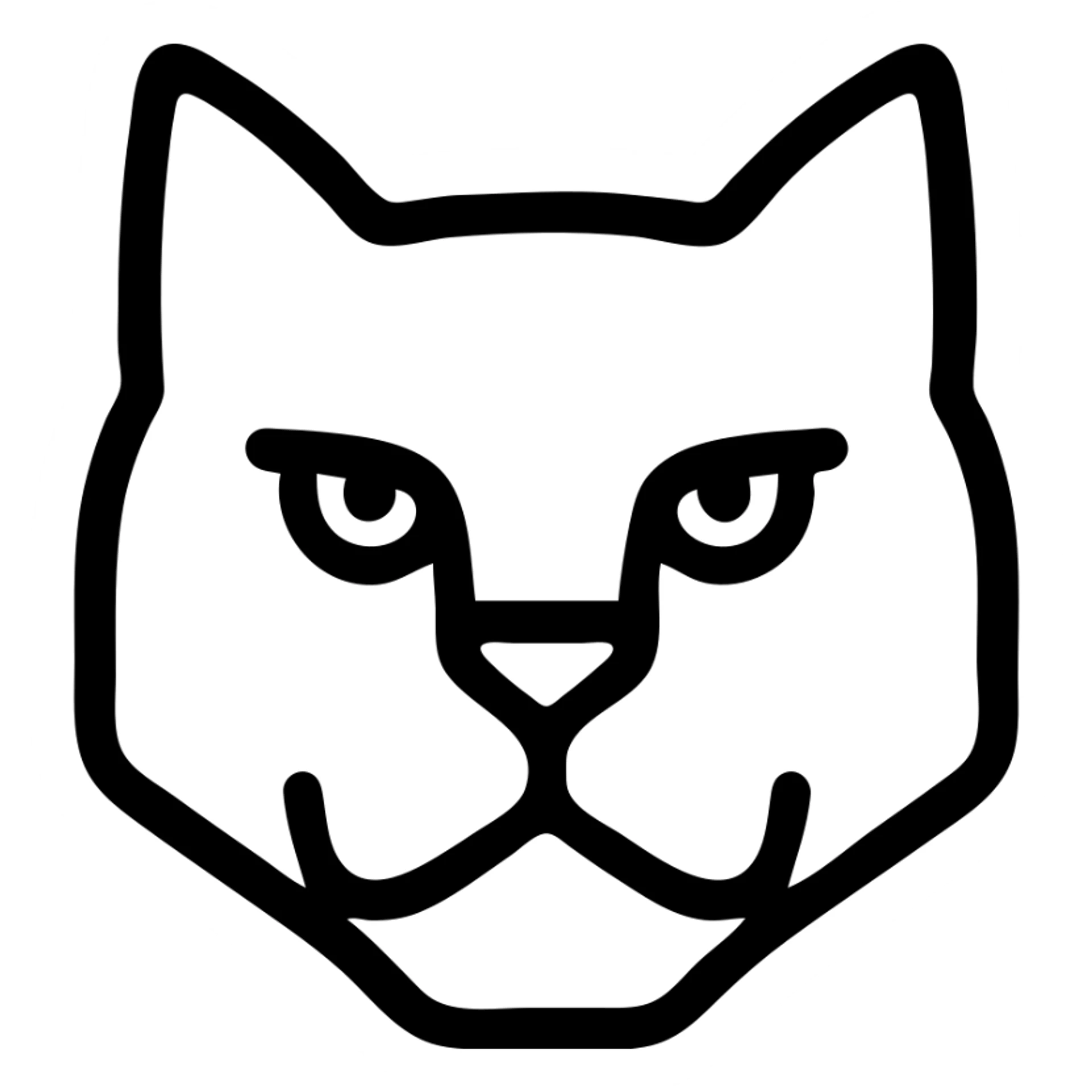 cat face with strong jaw, cartoon style, bold black outlines sticker