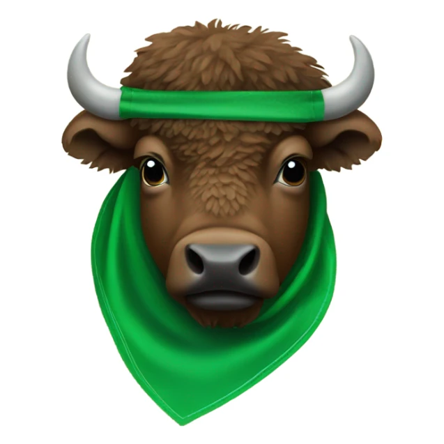 Bison wearing a green bandana with an n on it sticker