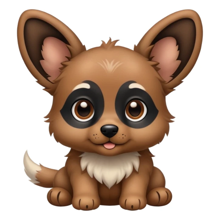 Brown puppy with big and fluffy ears with a black face sticker