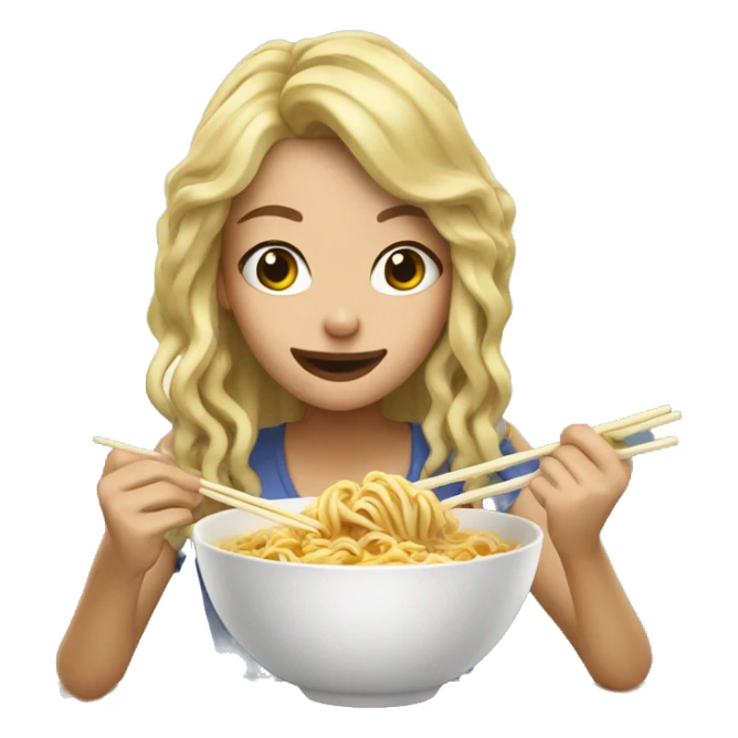 Blonde girl eating Ramen noodles sticker