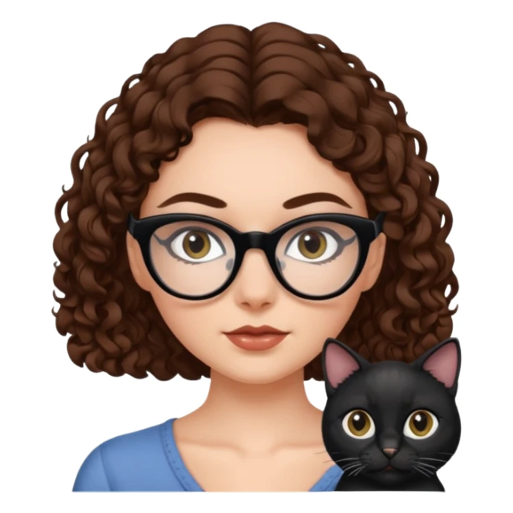 white girl with chest-length brown curls and black cat-eye glasses sticker