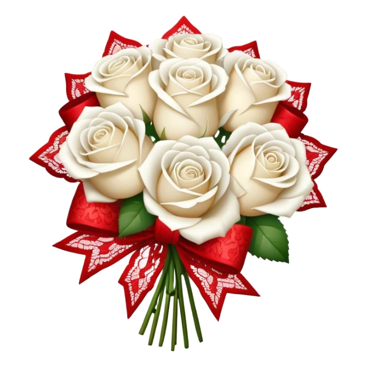 white rose bouquet with red lace bow  sticker