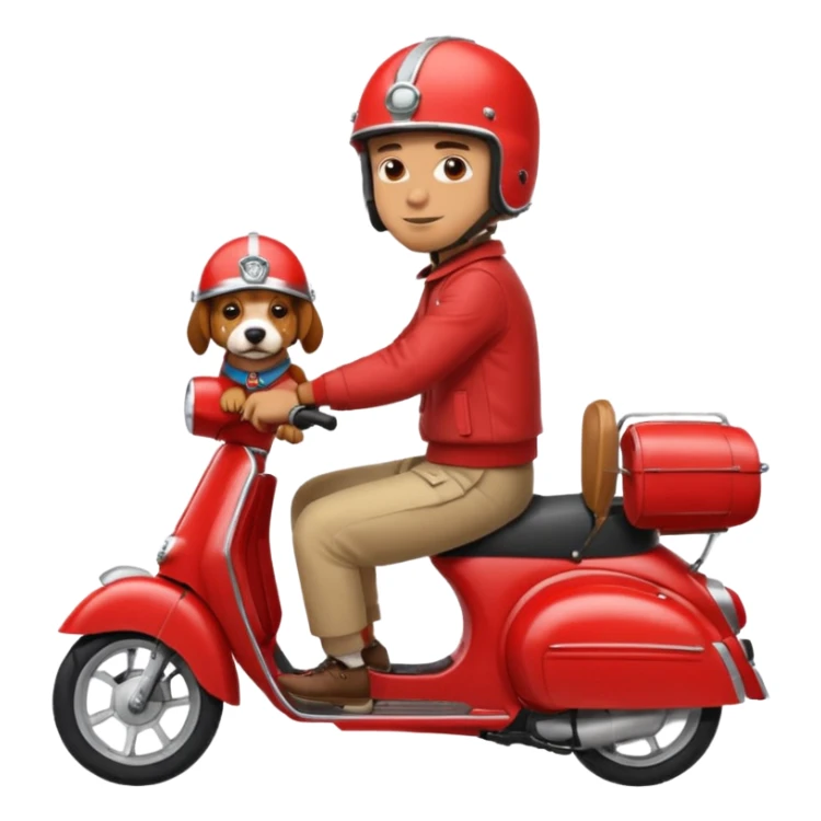 man and his pet dog riding a vespa sticker