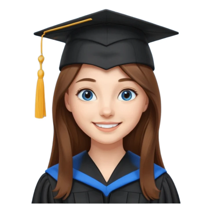 school graduation with a pretty female graduating student with long brown hair, blue eyes sticker